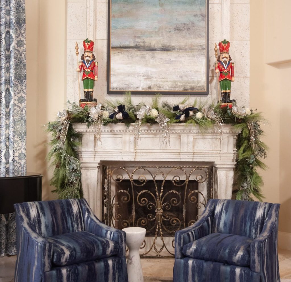 The mantel offers ample space for Christmas decor.
